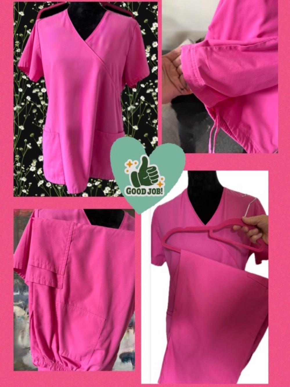 SB Scrubs Bright Pink Wrap-Style V-Neck Scrub Top with matching pant.